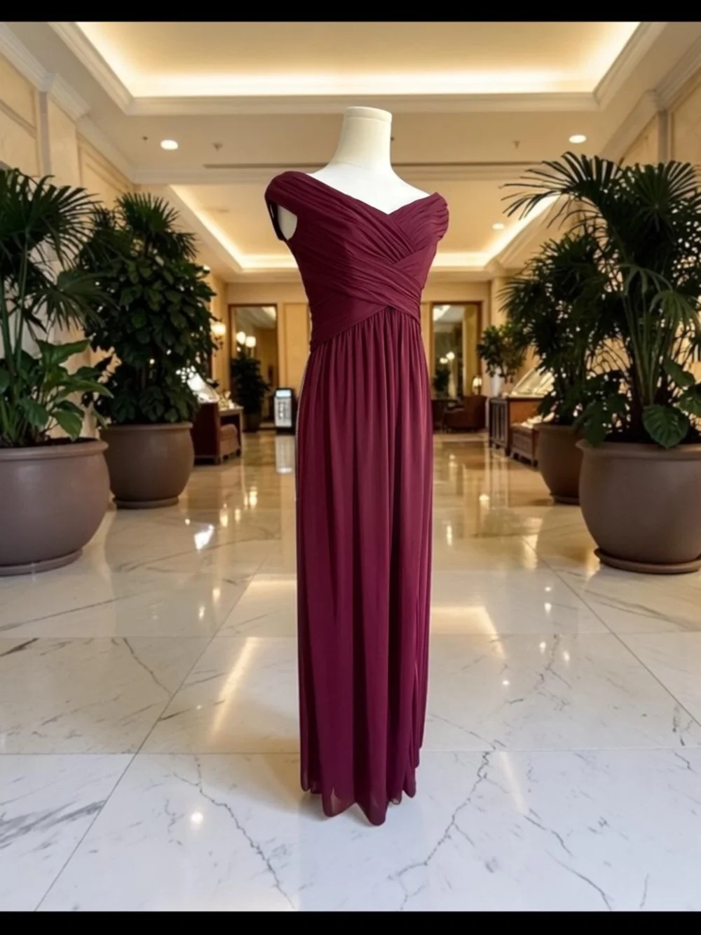 NWT David’s Bridal Off-Shoulder Evening Gown in Wine! Size 2! NEW! - Picture 3 of 15